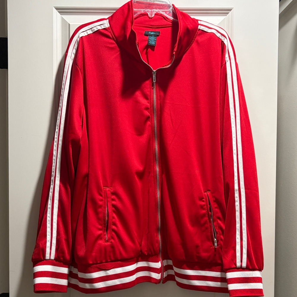 Red Track Jacket with White Stripes 3XL